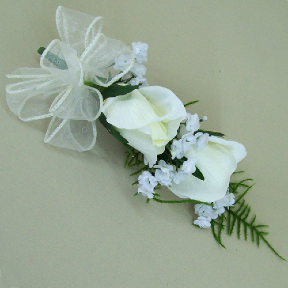 Silk Double Rose Bud Boutonniere Buttonhole Ivory Artificial Wedding